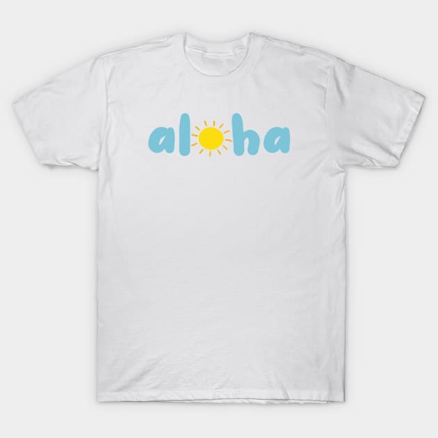 Blue Aloha With Sun Design T-Shirt by Lauren Cude